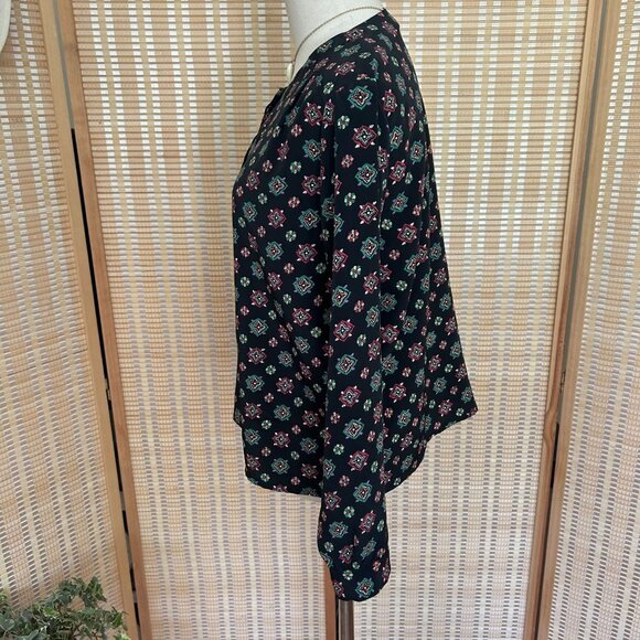 Vintage Navy Floral Button-Up Long Sleeve Blouse - Picture 7 of 9